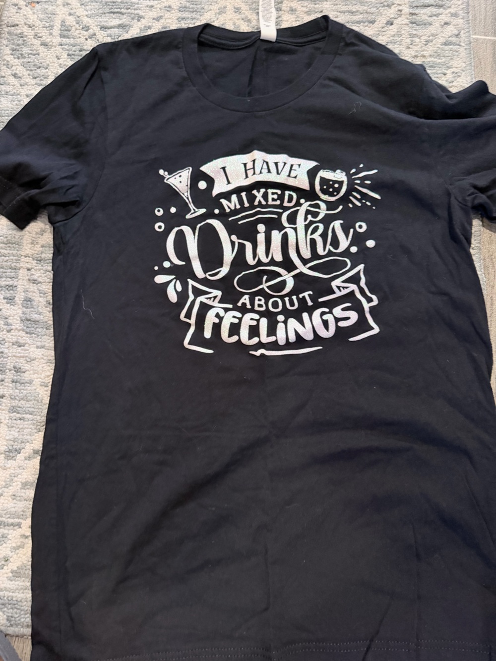 Bella Canvas Black Short Sleeve Tee with White sparkly Graphic Text